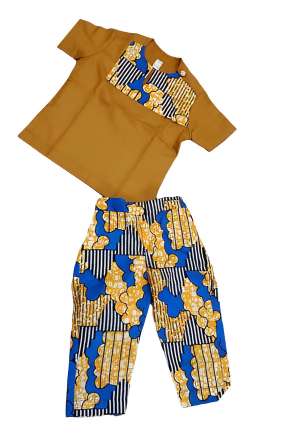 FEMI 2-Piece African Print Baby Boy Set – Short Sleeve Shirt & Long Pants Outfit
