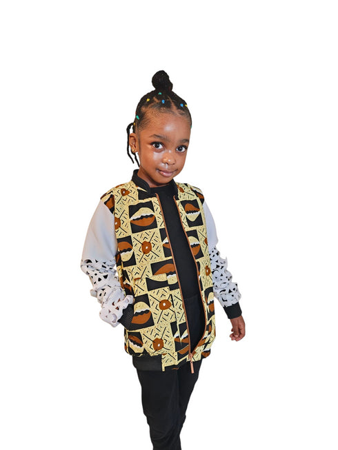FRIMPOMAA Handmade Ankara and Mesh Scuba Bomber Jacket for Girls