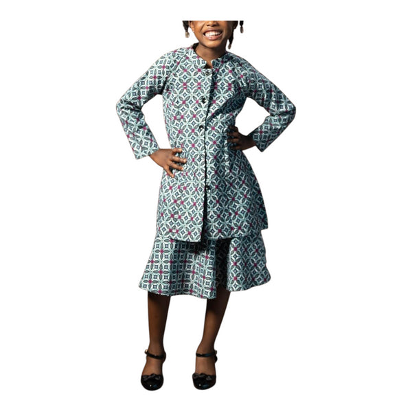GHALI Elegant Girls button-down Ankara top and skirt set