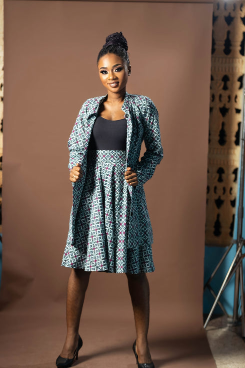 GHALI Graceful button-down Ankara skirt and top set