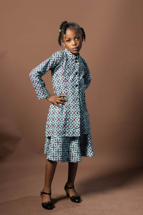 GHALI Elegant Girls button-down Ankara top and skirt set