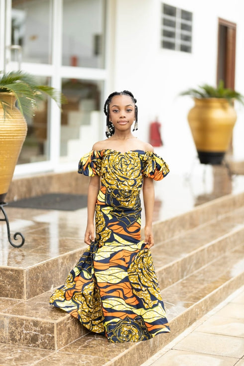 GIMBIYA Long Majestic Rose Flower Pattern Mermaid Ankara Dress for girls