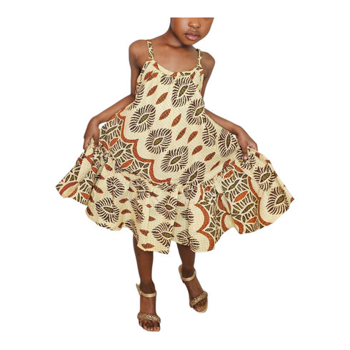 GOLDIER Girls African Print Flare Midi Dress – Sleeveless Style