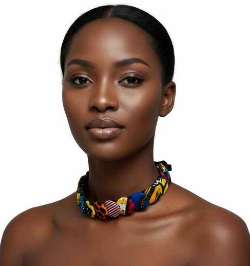 Geo-Tribal Button Choker Ankara Necklace