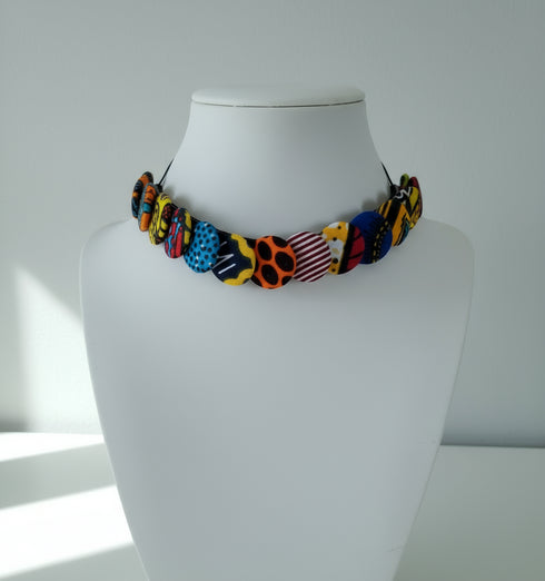 Geo-Tribal Button Choker Ankara Necklace