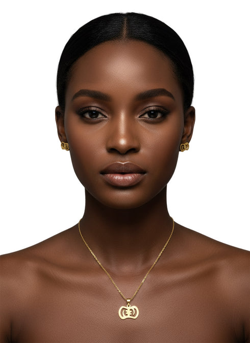 ETERNAL Grace GYE NYAME Adinkra Necklace and Earrings Set – African Stainless Steel Jewelry for Women