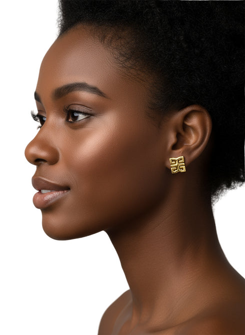 Virtue WO FORO DUA PA Adinkra Minimalist Stud Earrings – African Stainless Steel Jewelry for Women