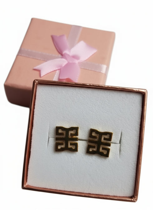 Virtue WO FORO DUA PA Adinkra Minimalist Stud Earrings – African Stainless Steel Jewelry for Women