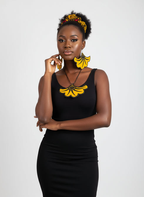 Golden Petal Cascade Accessory Set - Ankara Earring and Necklace Set