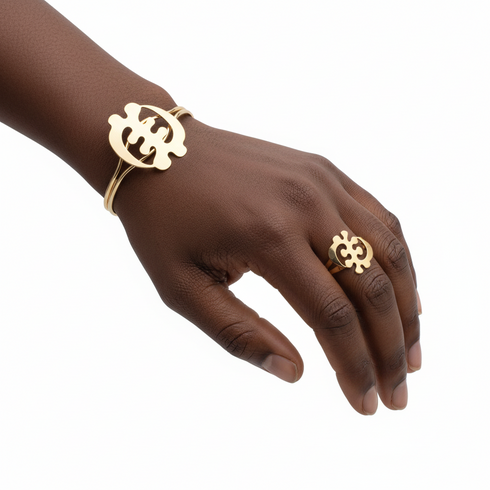 REGAL essence GYE NYAME Gold Adinkra stainless steel bracelet and ring set only