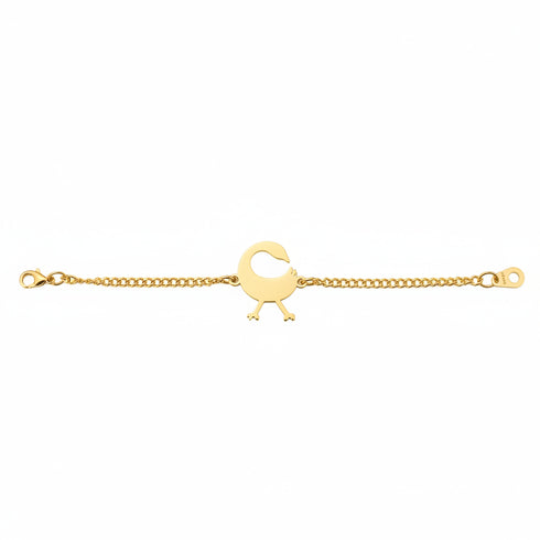 Gold bracelet with a unique clasp on a marble surface