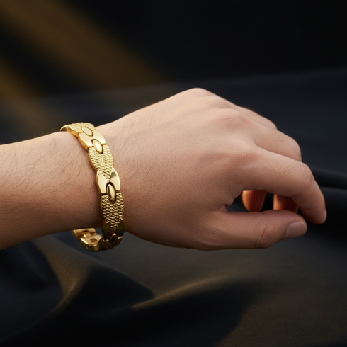 HERITAGE WAVE textured oval link gold tone stainless steel MEN non fade bracelet only