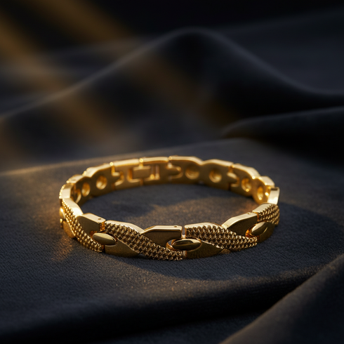 HERITAGE WAVE textured oval link gold tone stainless steel MEN non fade bracelet only