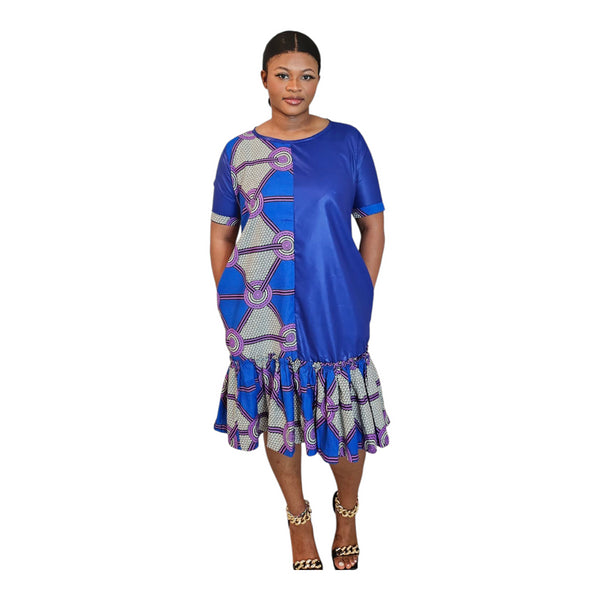 ANTWIWAA Flare Hem Two-Tone Handmade Flare Shift Dress