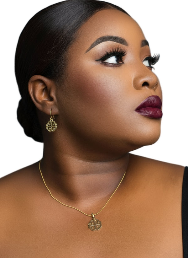 SANCTUARY NYAME DUA Earrings and Necklace Set – Adinkra Necklace & Earrings Set Stainless Steel