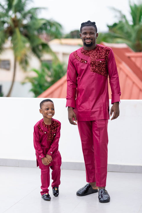 MENSAH Boys' Sequin-Embellished Cotton Senator Wear – 2-Piece Set