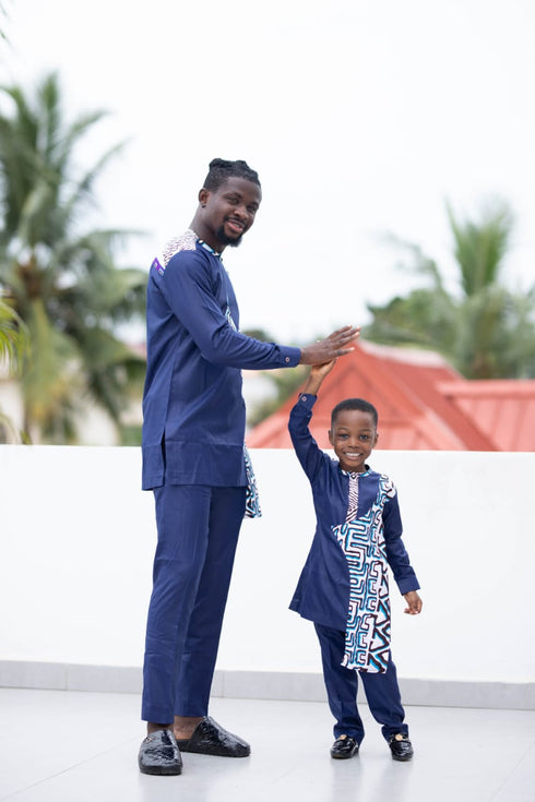 ENZI Handmade Batik Accent Caftan and Pants Set for Men