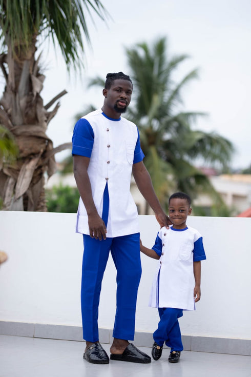 DITHABISO Handmade Contrast Panel Long Sleeve Caftan and Pants Set for Boys