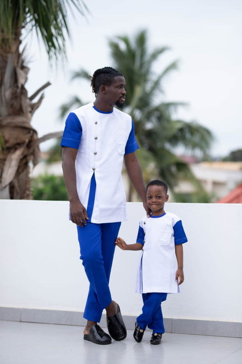 DITHABISO Handmade Contrast Panel Long Sleeve Caftan and Pants Set for Boys