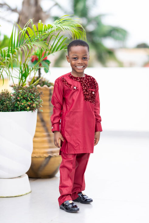MENSAH Boys' Sequin-Embellished Cotton Senator Wear – 2-Piece Set