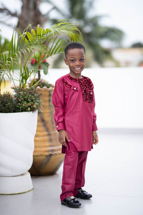 MENSAH Boys' Sequin-Embellished Cotton Senator Wear – 2-Piece Set