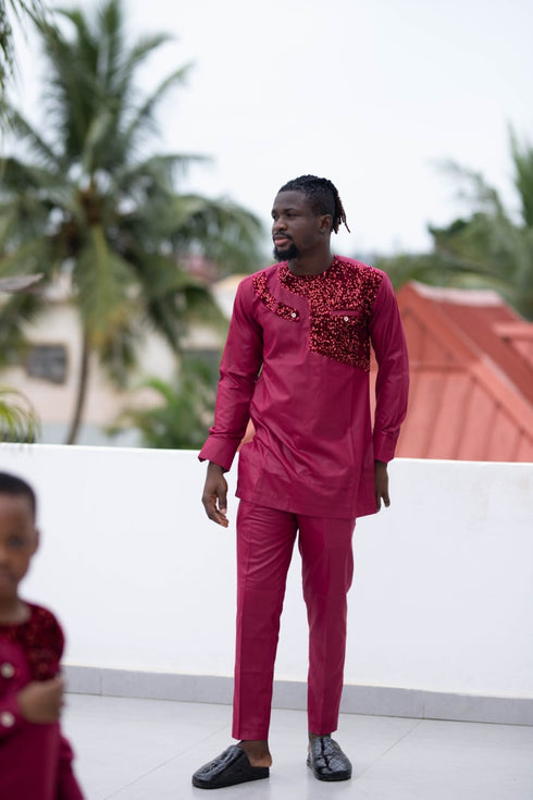 MENSAH Sequin-Embellished Cotton Senator Wear – 2-Piece Set