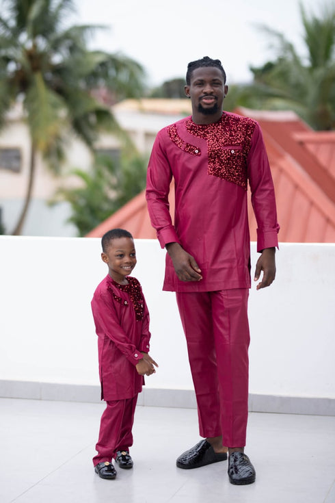 MENSAH Boys' Sequin-Embellished Cotton Senator Wear – 2-Piece Set