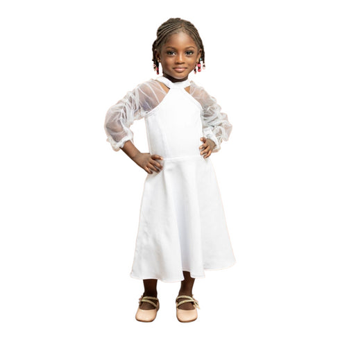 Amanyi Flare Dress with Long Sleeve Organza Mesh