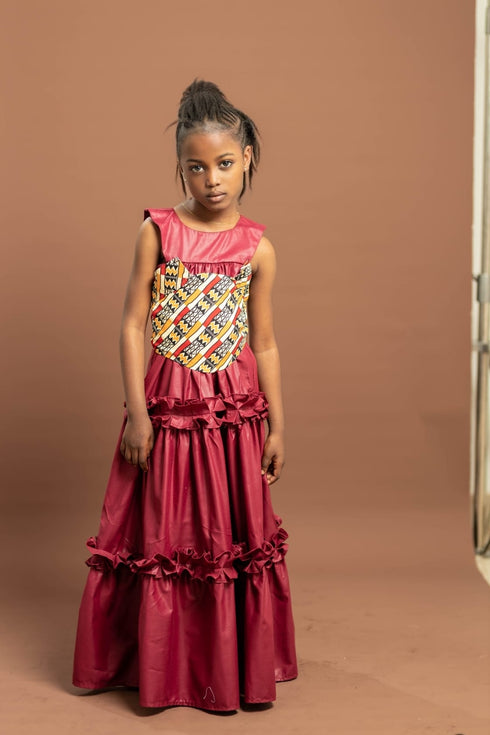 FIKILE Handmade Sleeveless Maxi Dress with Ankara Waist Belt for Girls