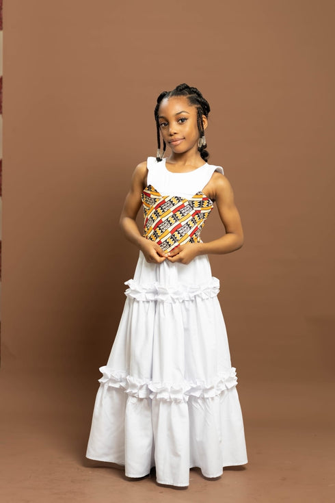FIKILE Handmade Sleeveless Maxi Dress with Ankara Waist Belt for Girls
