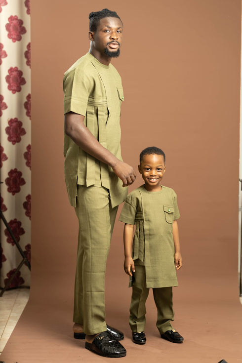 ESARO Handmade Short Sleeve Asymmetrical Caftan and Pants Set