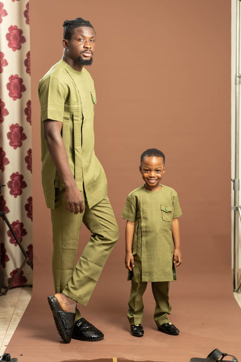 ESARO Handmade Short Sleeve Asymmetrical Caftan and Pants Set