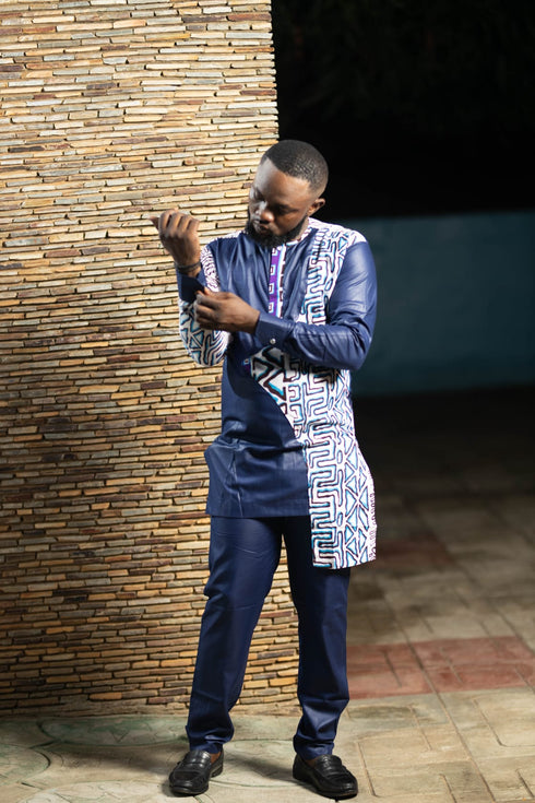 ENZI Handmade Batik Accent Caftan and Pants Set for Men