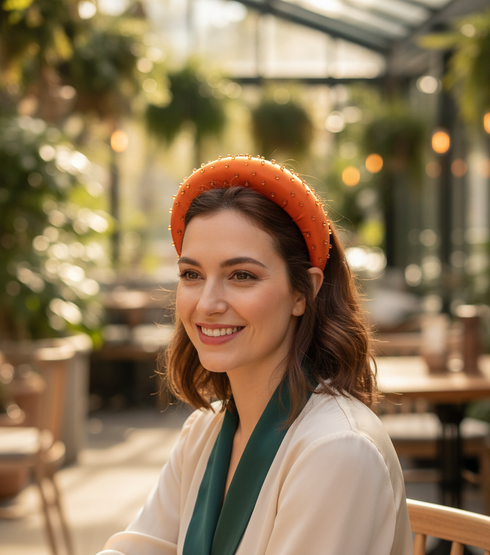 ZARINA Luxury Satin Beaded Handmade Padded Crown Headband - Hair Accessory