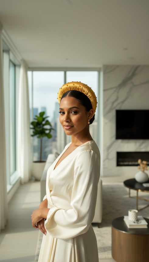 ZARINA Luxury Satin Beaded Handmade Padded Crown Headband - Hair Accessory