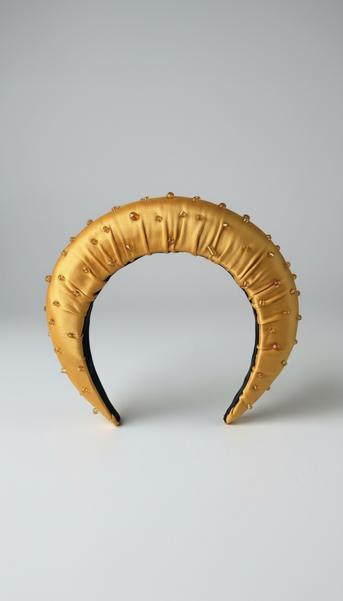 ZARINA Luxury Satin Beaded Handmade Padded Crown Headband - Hair Accessory