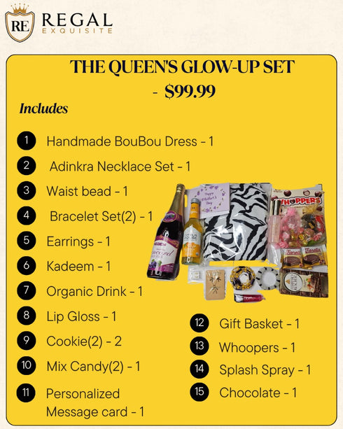 QUEEN'S GLOW-UP Handmade African Fashion and Treat Basket Gift Set