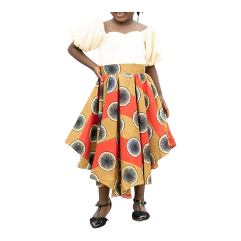 ISATA Long Blossom Twirl Off-shoulder Harmony Ankara & Silk Dress for Girls