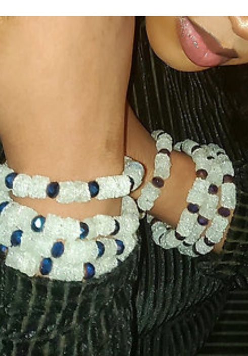 Imani Crystal Frost and Amethyst Bead Bracelet Set - blue