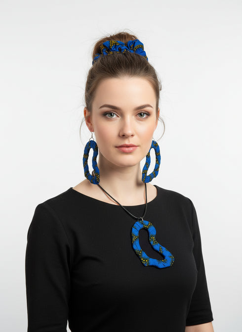 Indigo Infinity African Map Accessory Set - Ankara Earring and Necklace Set