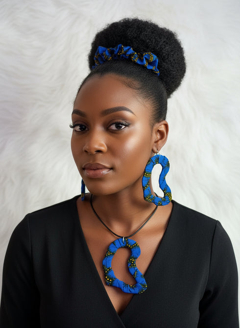 Indigo Infinity African Map Accessory Set - Ankara Earring and Necklace Set