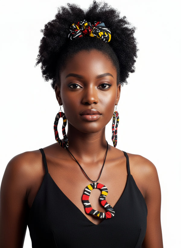 Indigo Infinity African Map Accessory Set - Ankara Earring and Necklace Set
