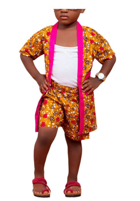 JOHARI African Kids Leather Sandals with Wooden Sole Base