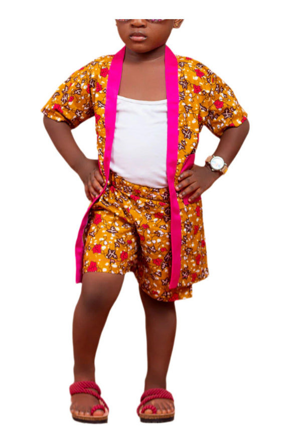 JOHARI African Kids Leather Sandals with Wooden Sole Base