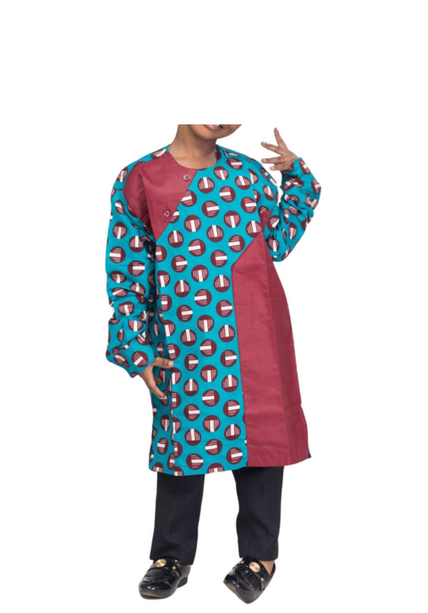 KWABENA Boys' Ankara & Rayon Long-Sleeve Shirt