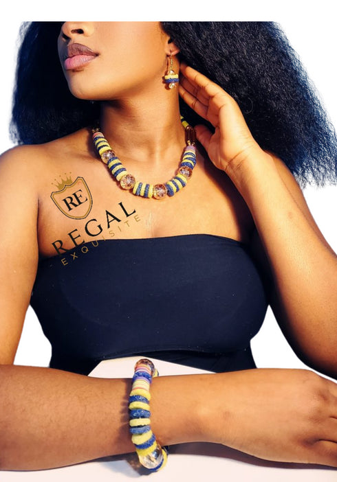 Kimathi African Bead Necklace , Bracelet & Earring Set