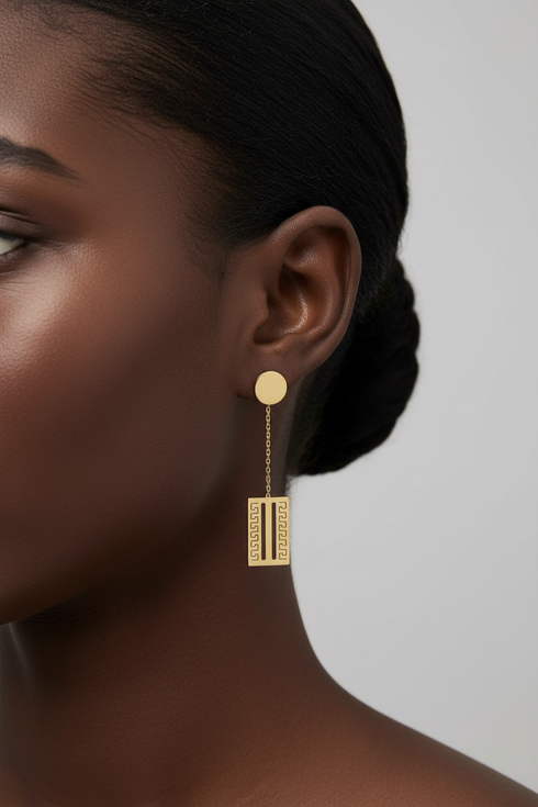 ÉLAN Linear Gold Minimalist Stainless Steel Drop Earrings Only – Sleek Geometric Dangle Statement Earrings, Modern Lightweight Fashion Jewelry for Women, Gift for Her