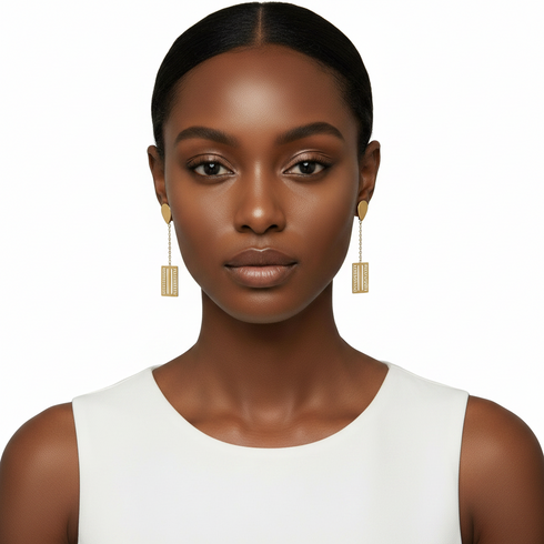 ÉLAN Linear Gold Minimalist Stainless Steel Drop Earrings Only – Sleek Geometric Dangle Statement Earrings, Modern Lightweight Fashion Jewelry for Women, Gift for Her