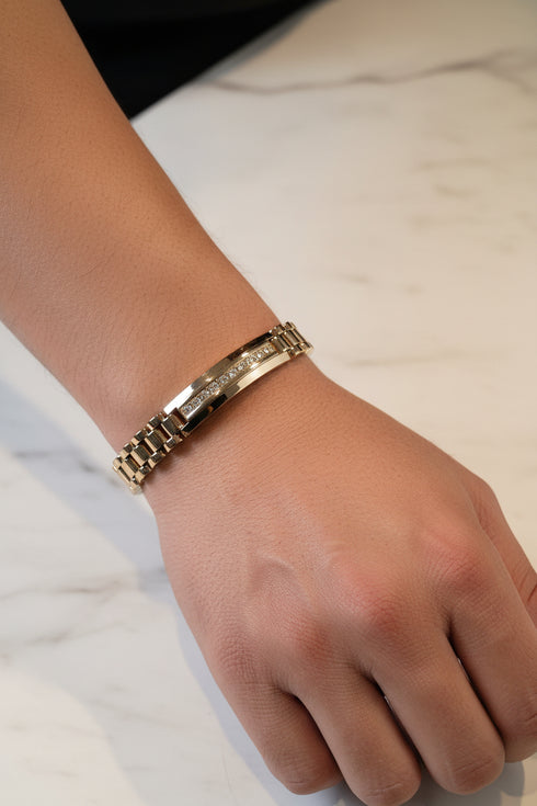 LUXE CURVE crystal bar link gold tone stainless steel non fade MEN bracelet only