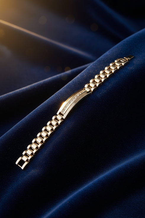 LUXE CURVE crystal bar link gold tone stainless steel non fade MEN bracelet only
